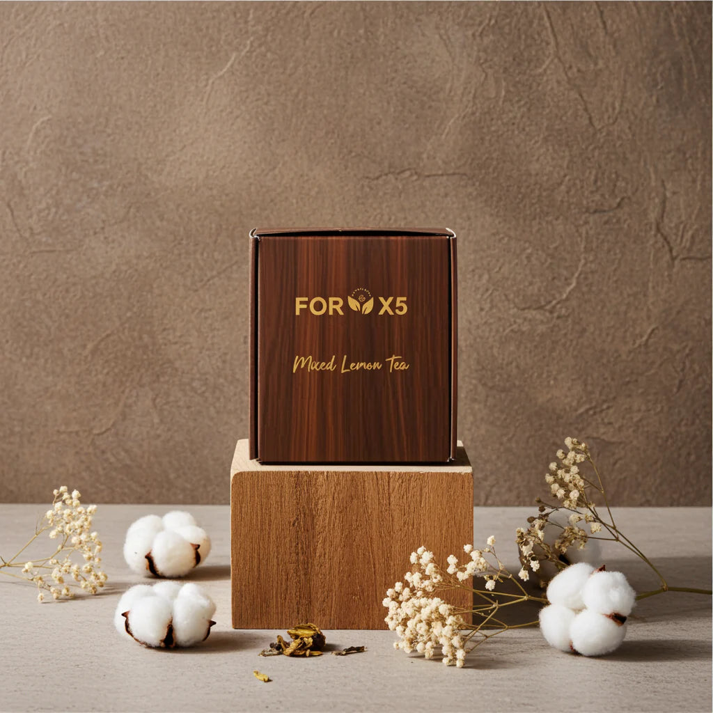 FOR X5 Detox Tea - Herbal Tea with Lepidium & Lemon in an Elegant Wooden Box