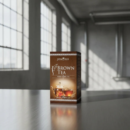 Jönx13 Brown Tea im Glas – Bio-Kräutertee mit Hibiskus, Mate & Chiasamen