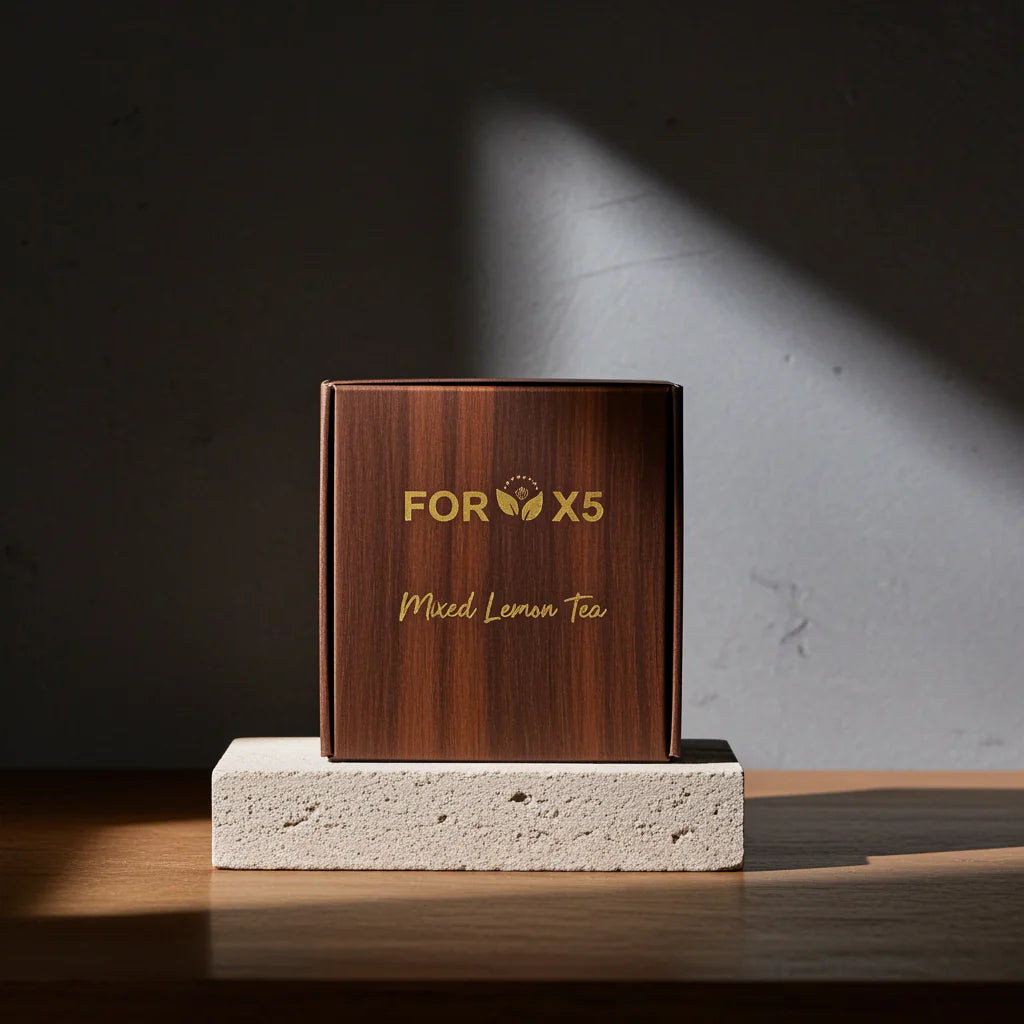 FOR X5 Detox Tea - Herbal Tea with Lepidium & Lemon in an Elegant Wooden Box