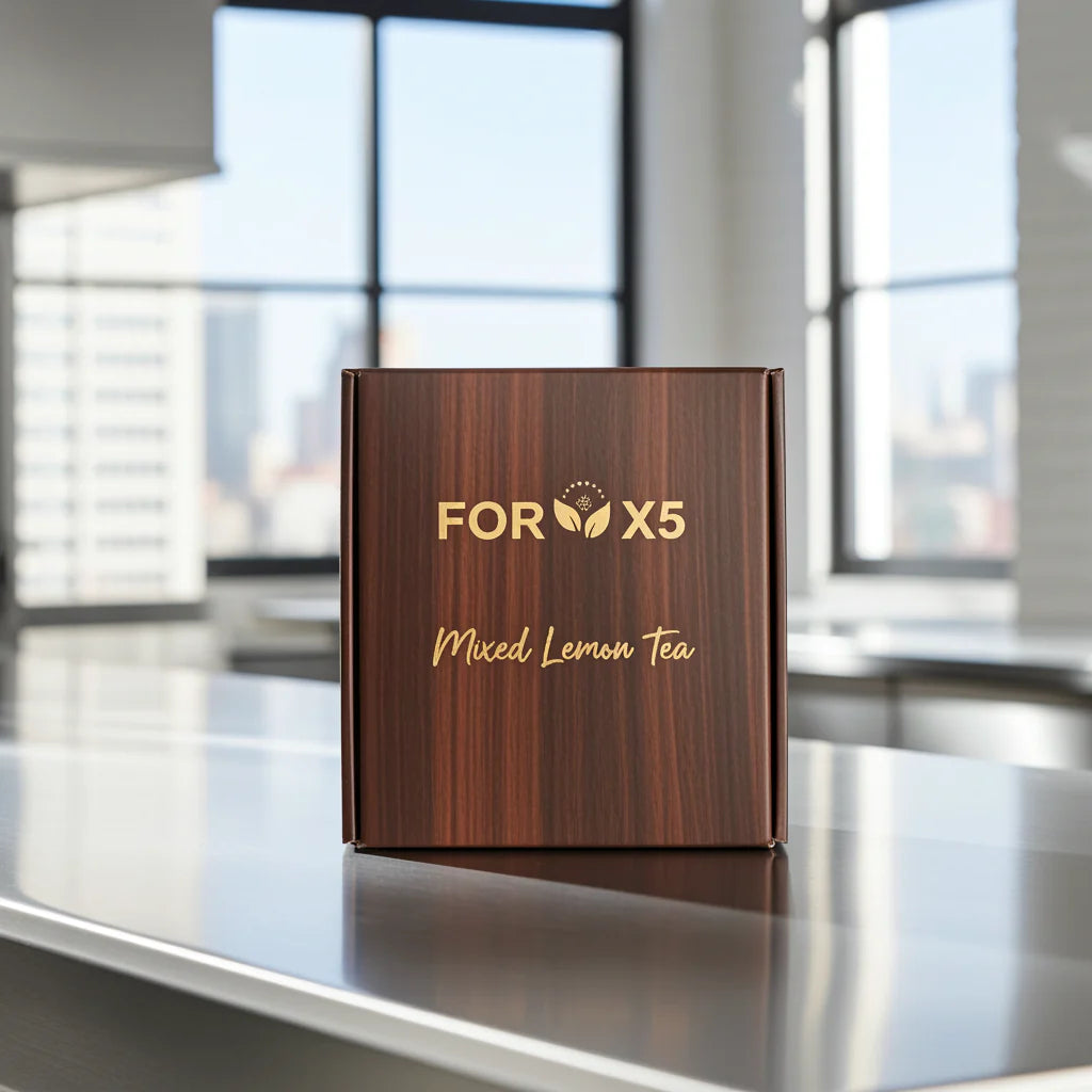 FOR X5 Detox Tea - Herbal Tea with Lepidium & Lemon in an Elegant Wooden Box